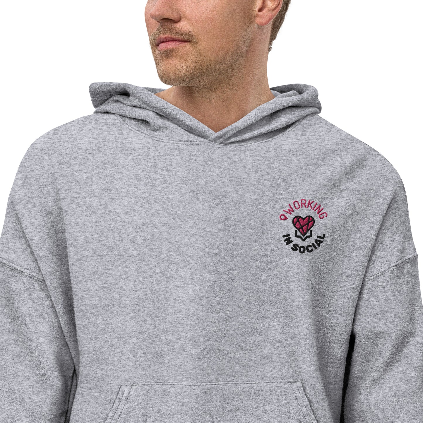 Working In Social Embroidered Sueded Hoodie (Unisex)